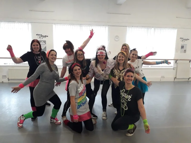 ABBA hen party dance class Oxford dancers mid-routine